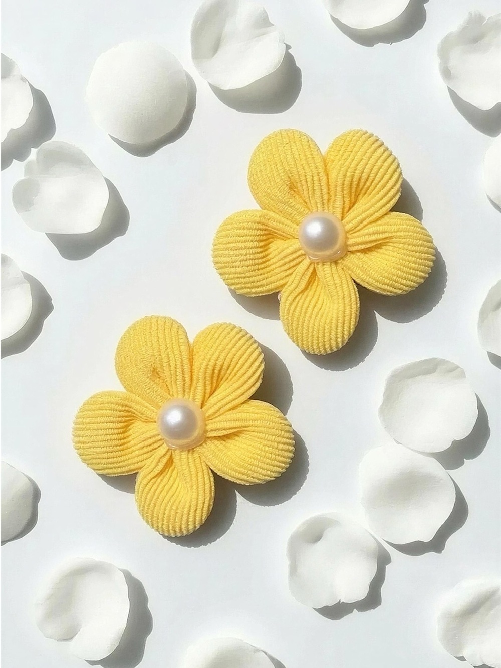 Handmade Yellow Flower Pearl Hair Clips Pair Set of 2 - Picture 2 of 10